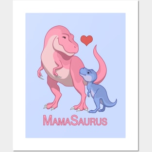 Mamasaurus Mommy & Baby Boy T-Rex Dinosaurs Posters and Art